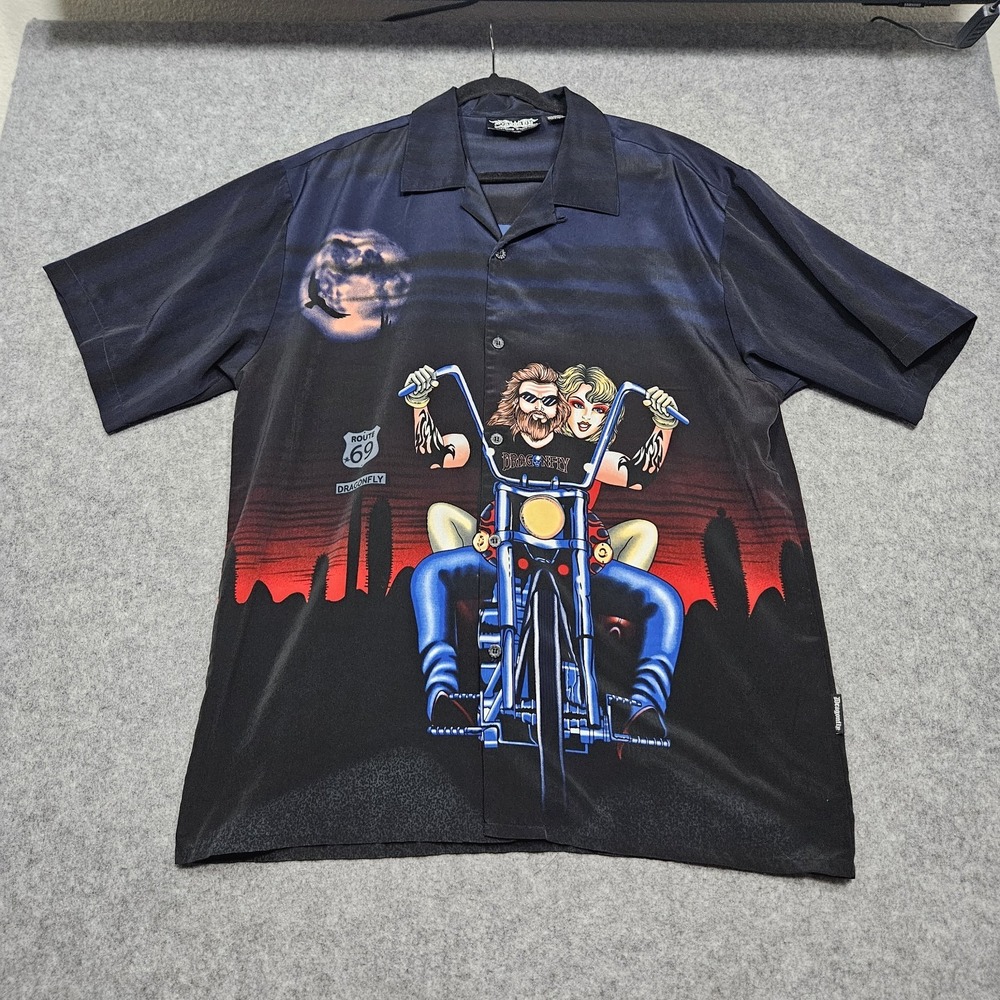 Vintage Dragonfly Shirt Mens XXL Biker Motorcycle Route 69 Fringe Graphic